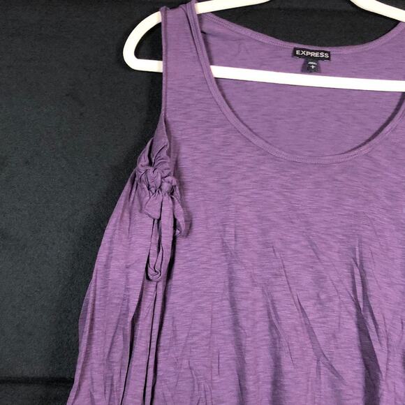 Express Women Blouse Purple Cold Shoulder Scoop Neck Peasant Stretch Large - Picture 3 of 12